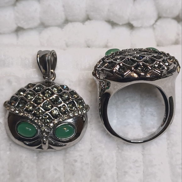 Jewelry - GREEN JADE STAINLESS STEEL RING/ PENDANT SET